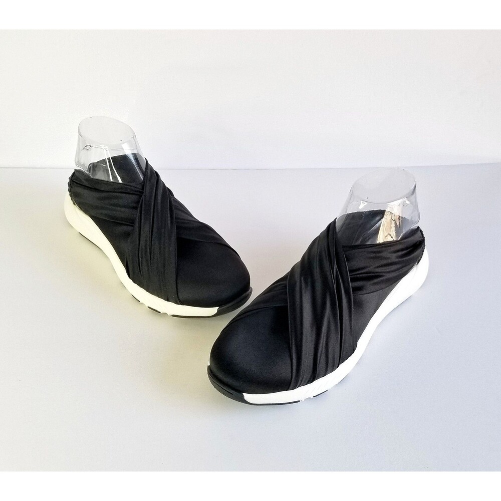 CASADEI Women's Black Satin Slip On Sneakers White Soles Sz 39 9 Italy